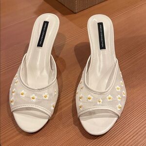 French Connection Cream and Yellow Floral Mesh Mules